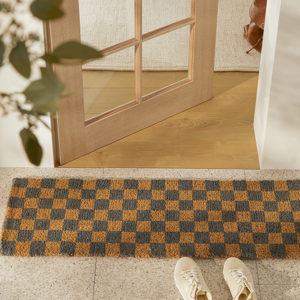 Coir Charcoal Checkerboard Doormat Adairs