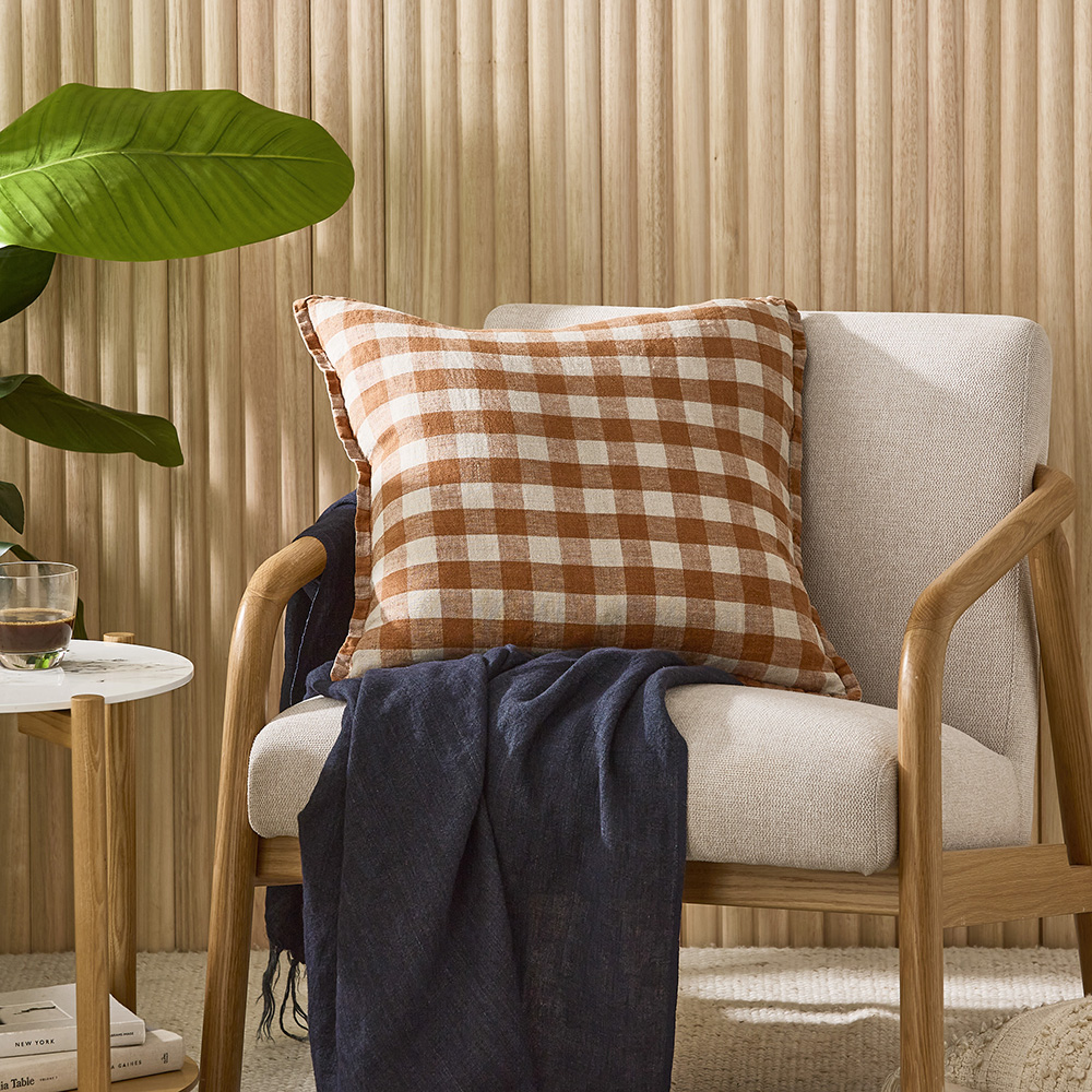 Belgian Brown Sugar Linen Check Vintage Washed Linen Cushion Adairs