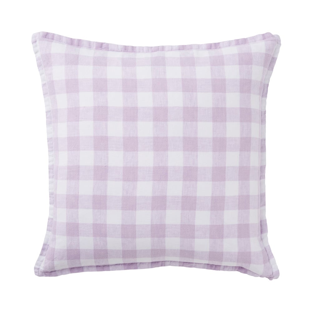 Belgian Purple White Check Vintage Washed Linen Cushion Adairs