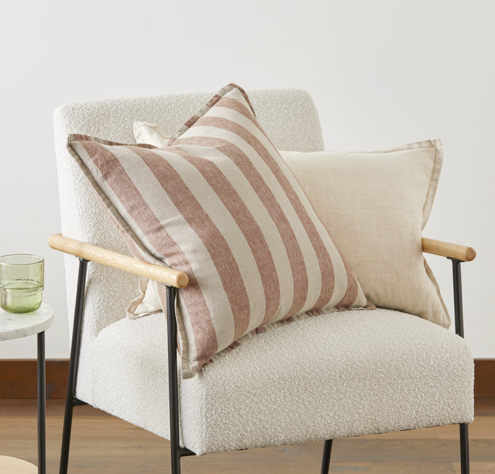 Belgian Cocoa & Linen Stripe Vintage Washed Linen Cushion Adairs