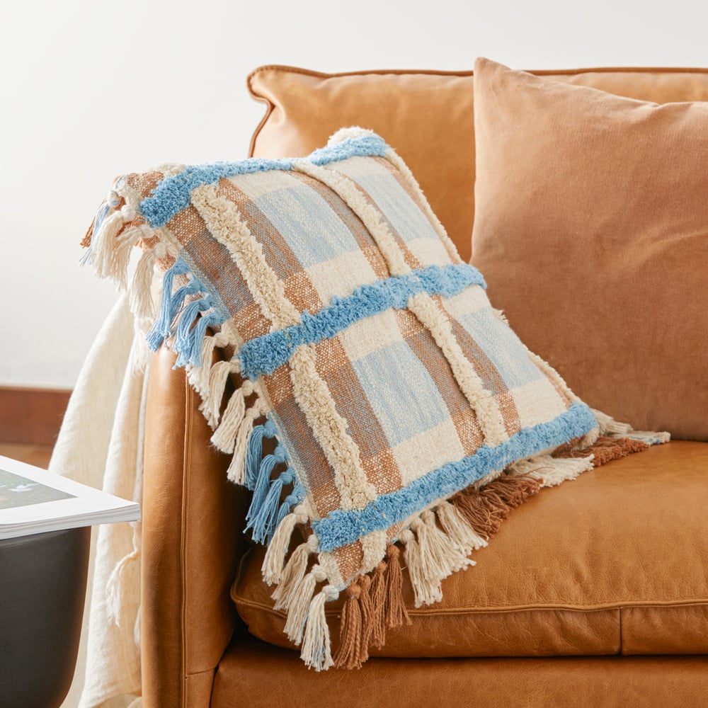 Blue sales checked cushions