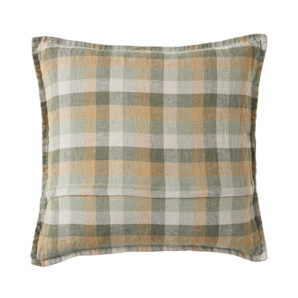 Belgian Greens Multi Check Vintage Washed Linen Cushion Adairs