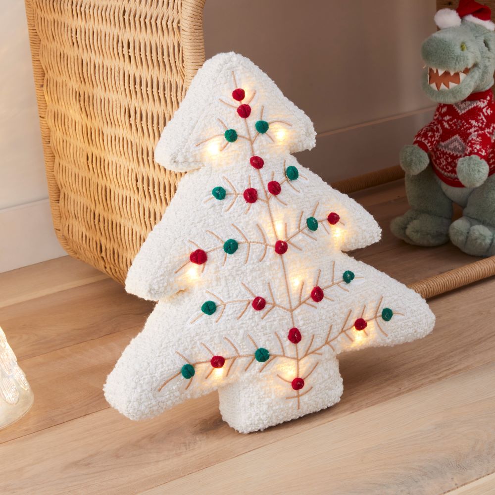 Festive White LightUp Tree Cushion Adairs