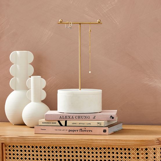 Marble White & Gold Round Jewellery Stand