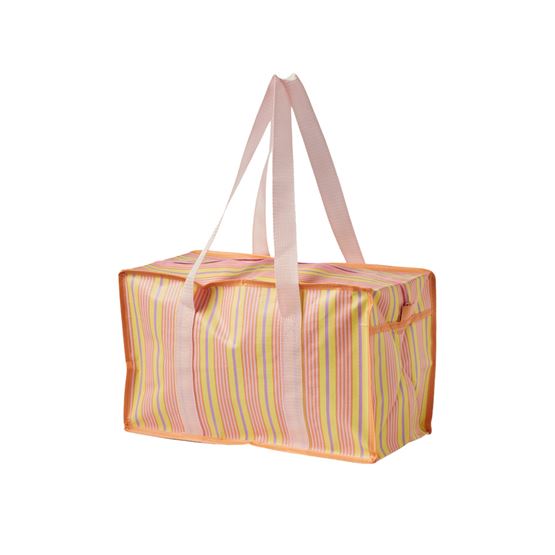 Pink Stripe Small Coated Storage Bag