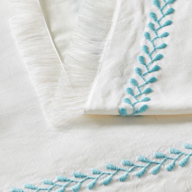 Lola White & Teal Embroidered Table Runner