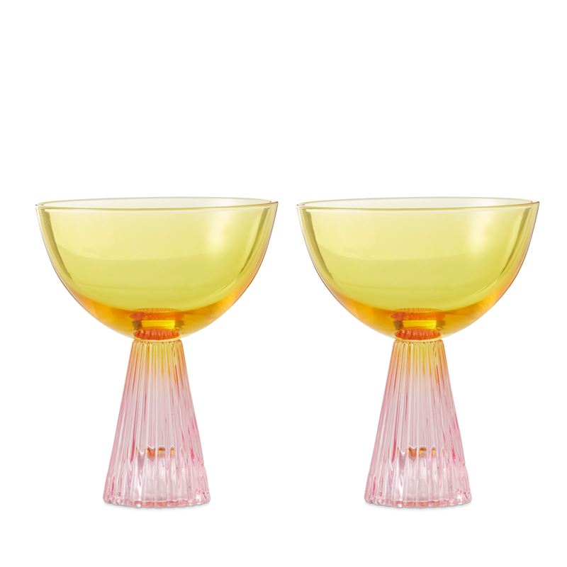 Retro Yellow & Pink Coupe Glass Pack of 2