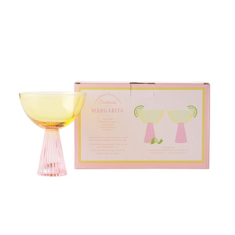 Retro Yellow & Pink Coupe Glass Pack of 2