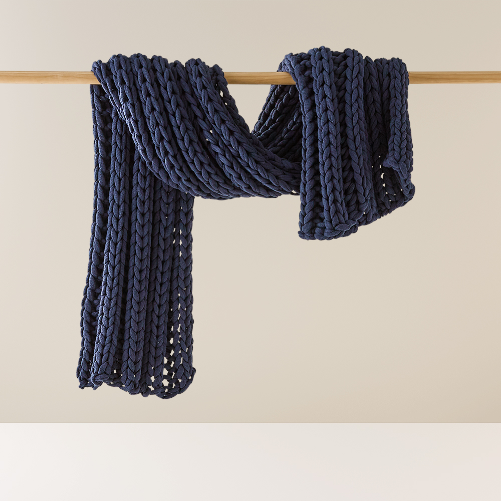 Newport Navy Chunky Knit Throw Adairs