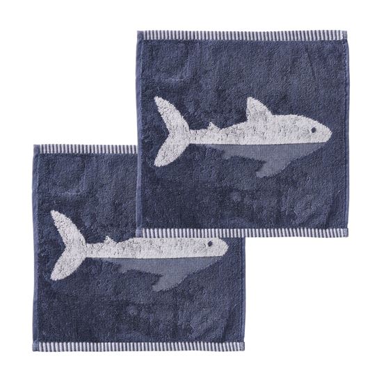 Swimming Sharks Navy Face Washers Pack of 2