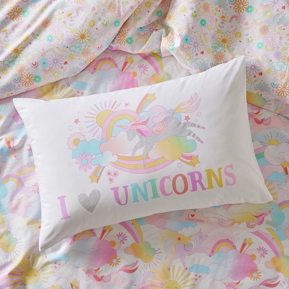 Adairs Kids I Love Unicorns Kids Text Pillowcase Adairs