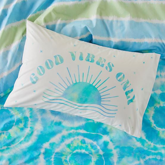 Good Vibes Only Aqua Kids Text Pillowcase