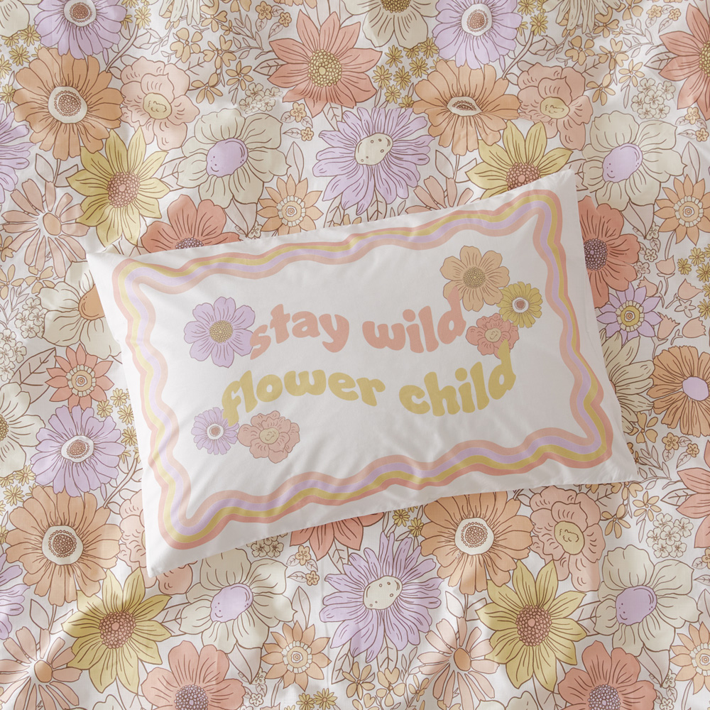 Adairs Kids Stay Wild Flower Child Kids Text Pillowcase Adairs