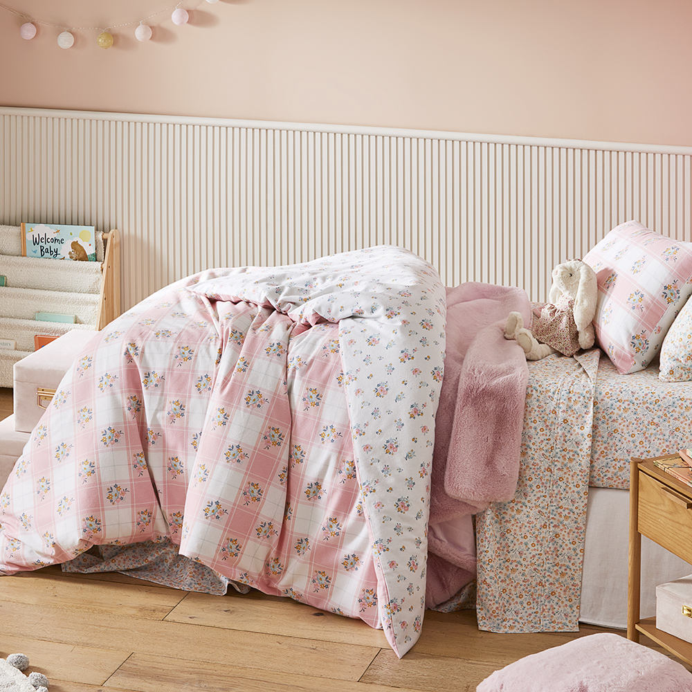 Adairs Kids Lottie Vintage Pastel Pink Floral Flannelette Quilt Cover