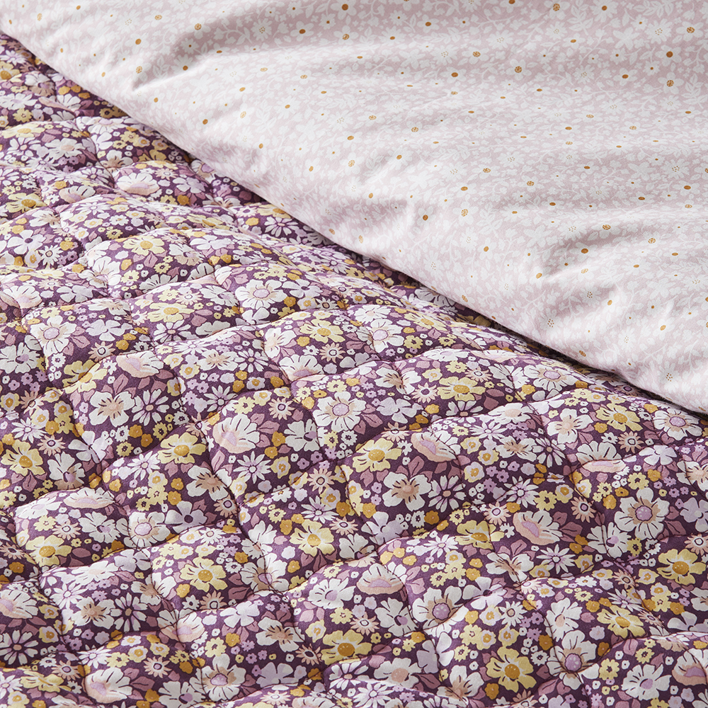 Adairs Kids Heirloom Margot Mulberry Floral Quilted Quilt Cover Set