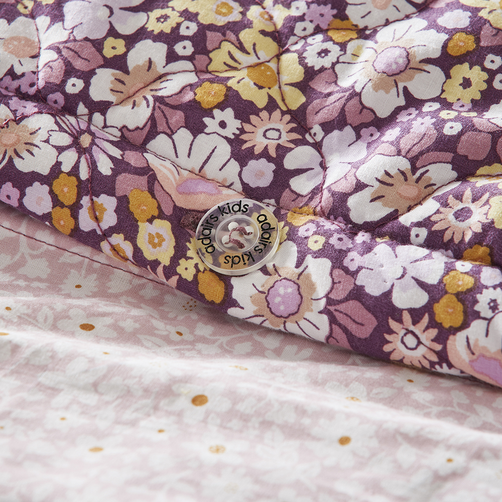 Adairs Kids Heirloom Margot Mulberry Floral Quilted Quilt Cover Set
