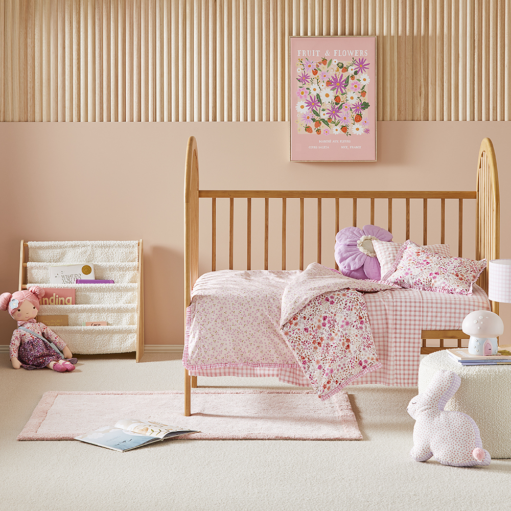 Adairs Kids Lulu Pink Ruffle Cot Quilt Cover Set Adairs