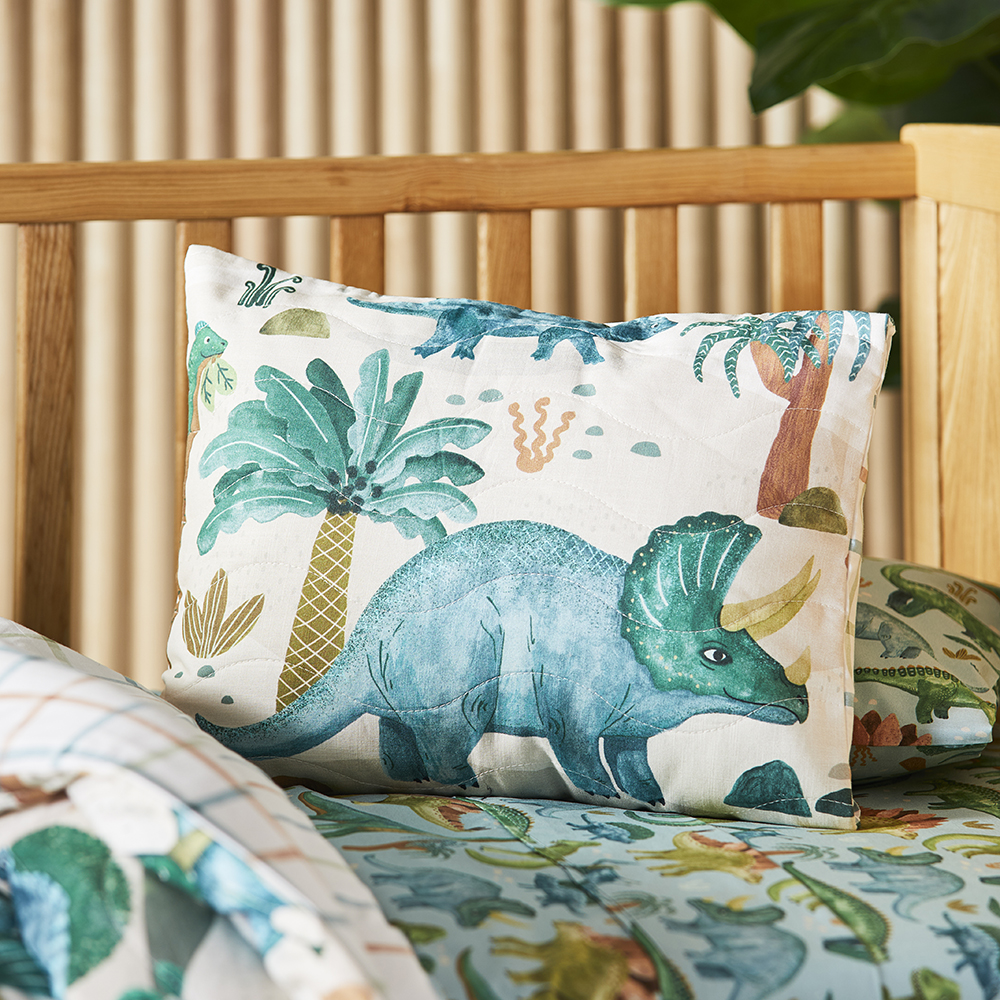 Adairs Kids Dinosaur Explore Natural Cot Quilted Quilt Cover Adairs