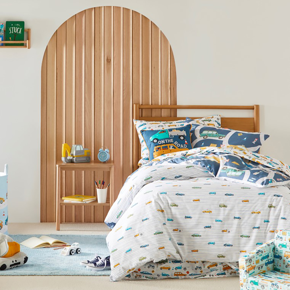 Adairs Kids On the Road Steel Blue Quilt Cover Set Adairs