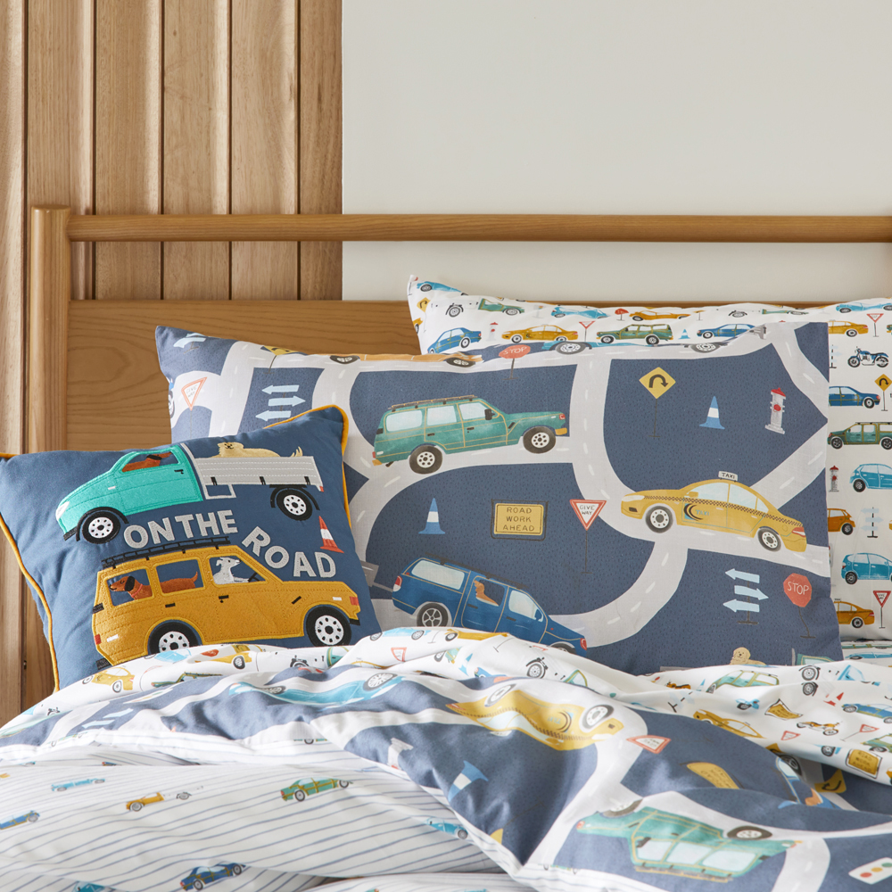 Adairs Kids On the Road Steel Blue Quilt Cover Set Adairs