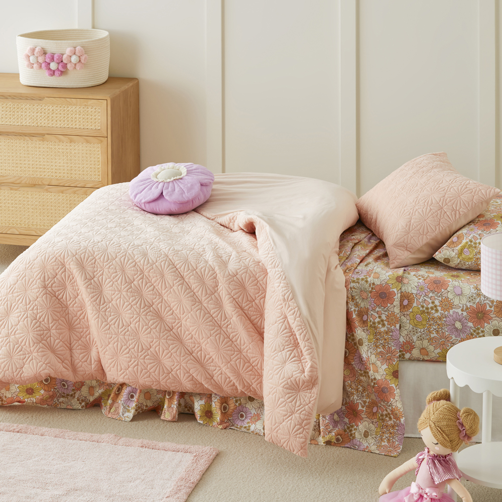 Adairs Kids Bloom Pink Quilted Velvet Quilt Cover Set Adairs