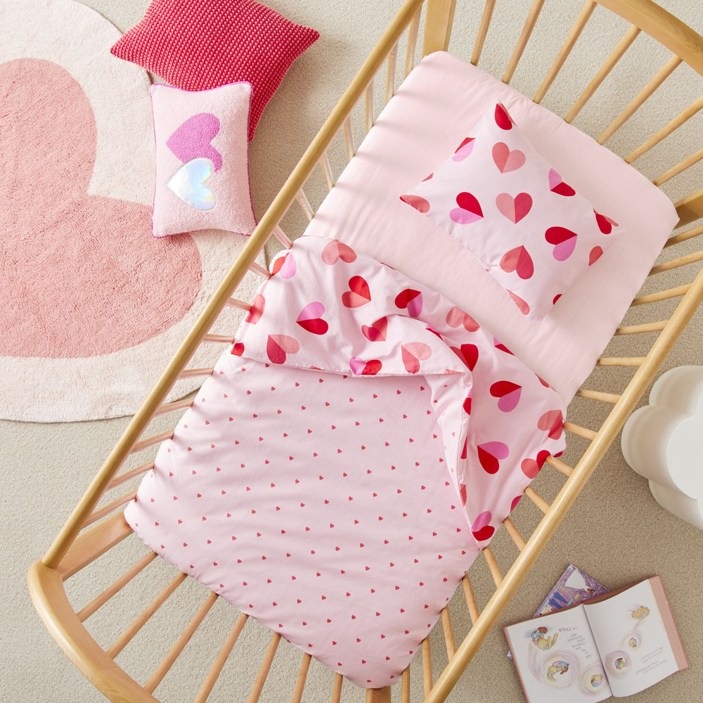 Adairs Kids Sweet Heart Pink Cot Quilt Cover Set Adairs
