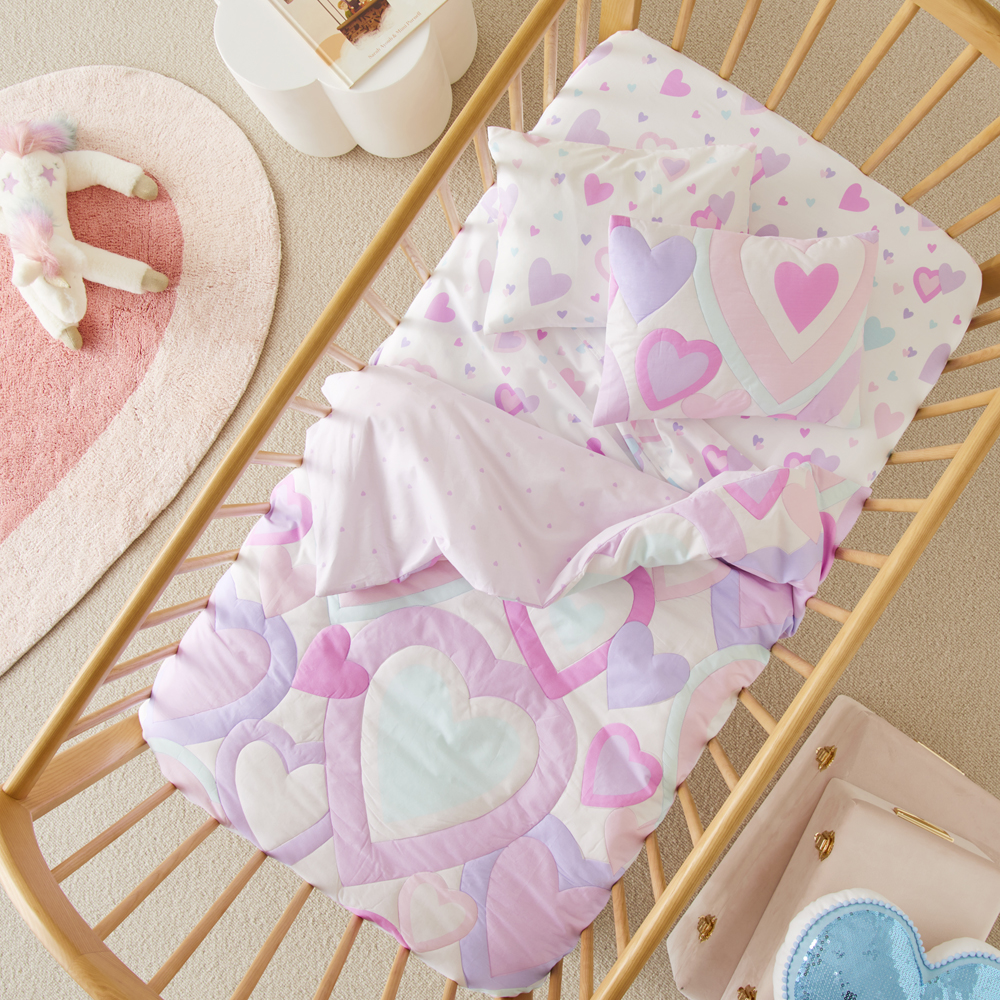 Adairs Kids I Heart You Lilac Cot Quilt Cover Set Adairs