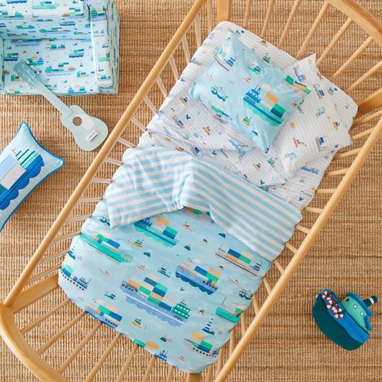 Ships Of The World Light Blue Cot Quilt Cover Set