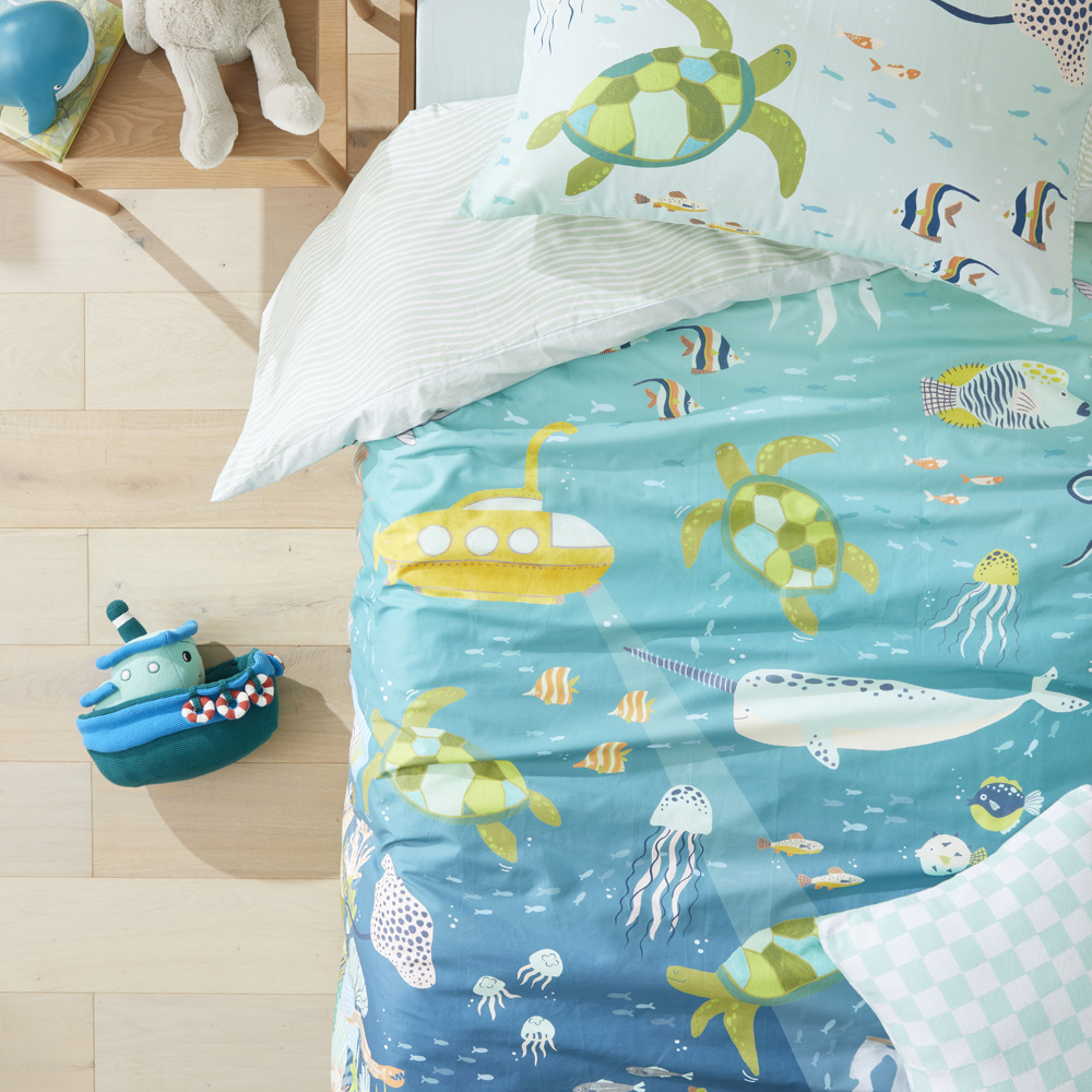 Adairs Kids What Lives In The Ocean Sea Green Quilt Cover Set Adairs