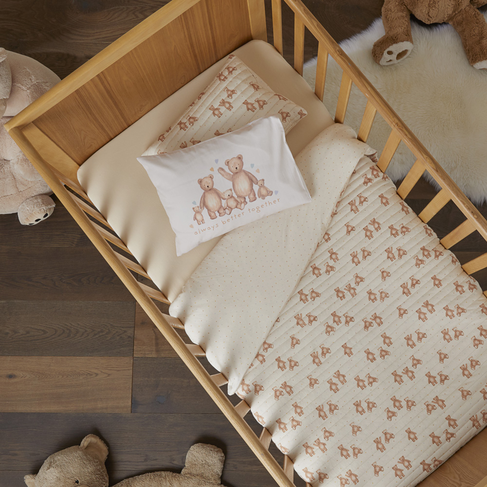 Adairs Kids - Teddy Time Jersey Baby Natural Quilted Cot Quilt Cover