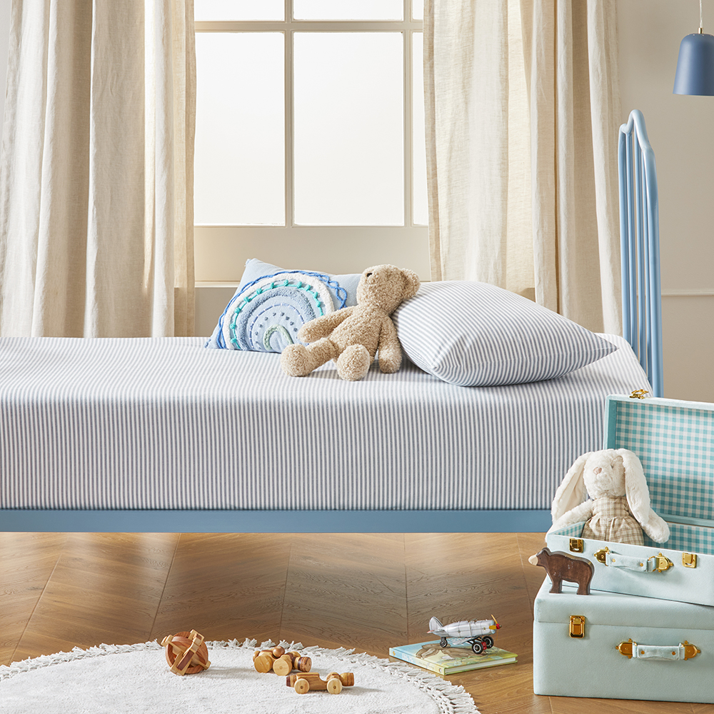 Adairs Kids Theodore Yarn Dyed Grey Stripe Fitted Sheet Set Adairs