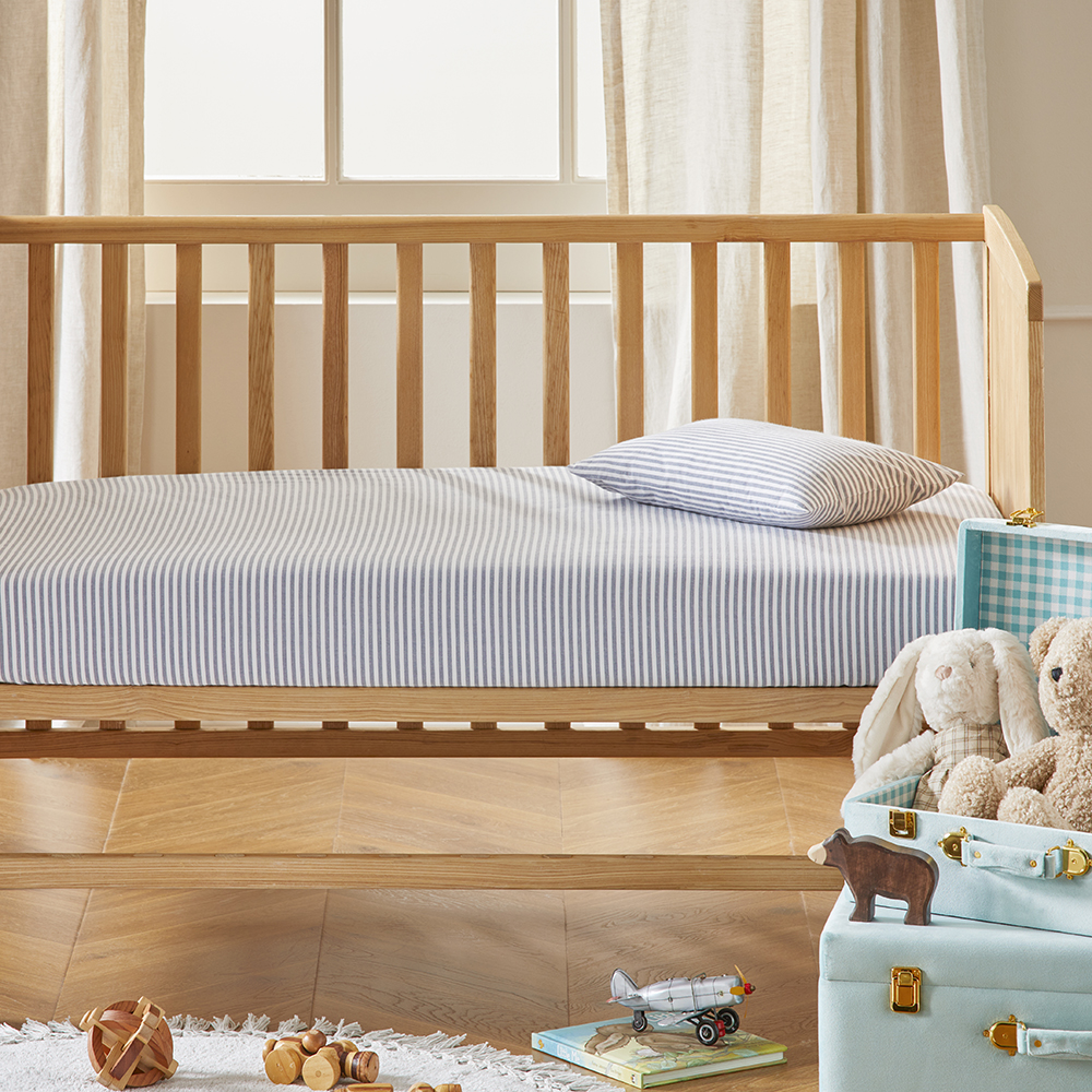 Adairs Kids Theodore Yarn Dyed Grey Stripe Cot Fitted Sheet Set Adairs