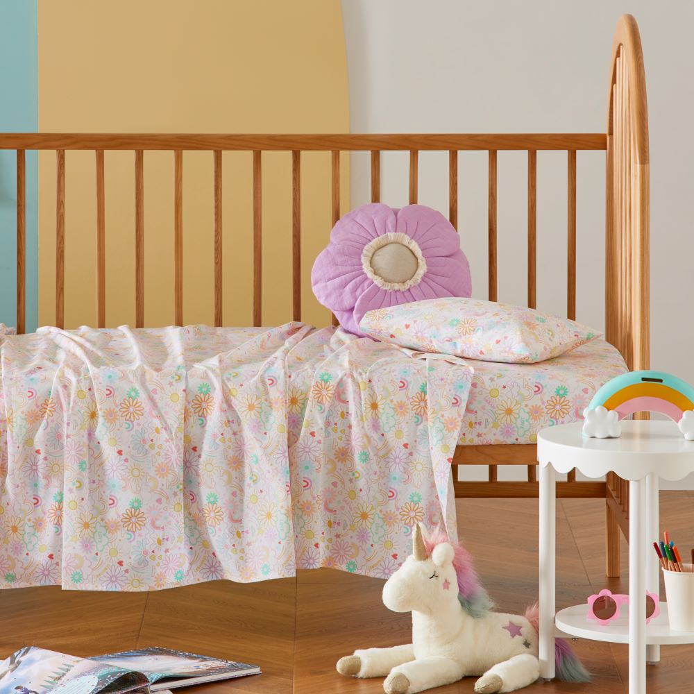 Adairs Kids I Love Unicorns White Cot Sheet Set Adairs