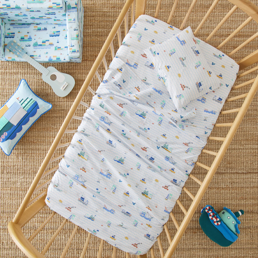 Adairs Kids Set Sail White Cot Sheet Set Adairs