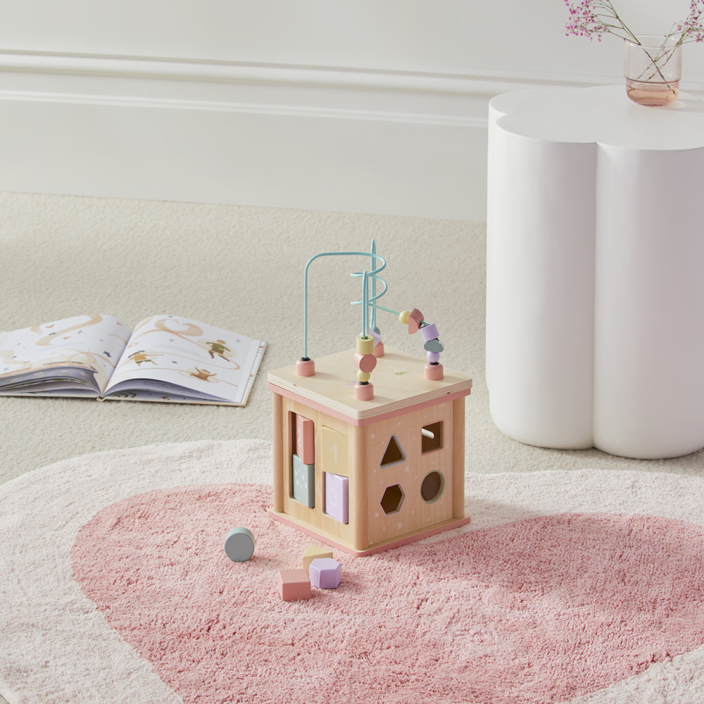 Pink wooden activity cube sale