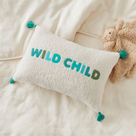 Wild Child Sage Boucle Text Cushion