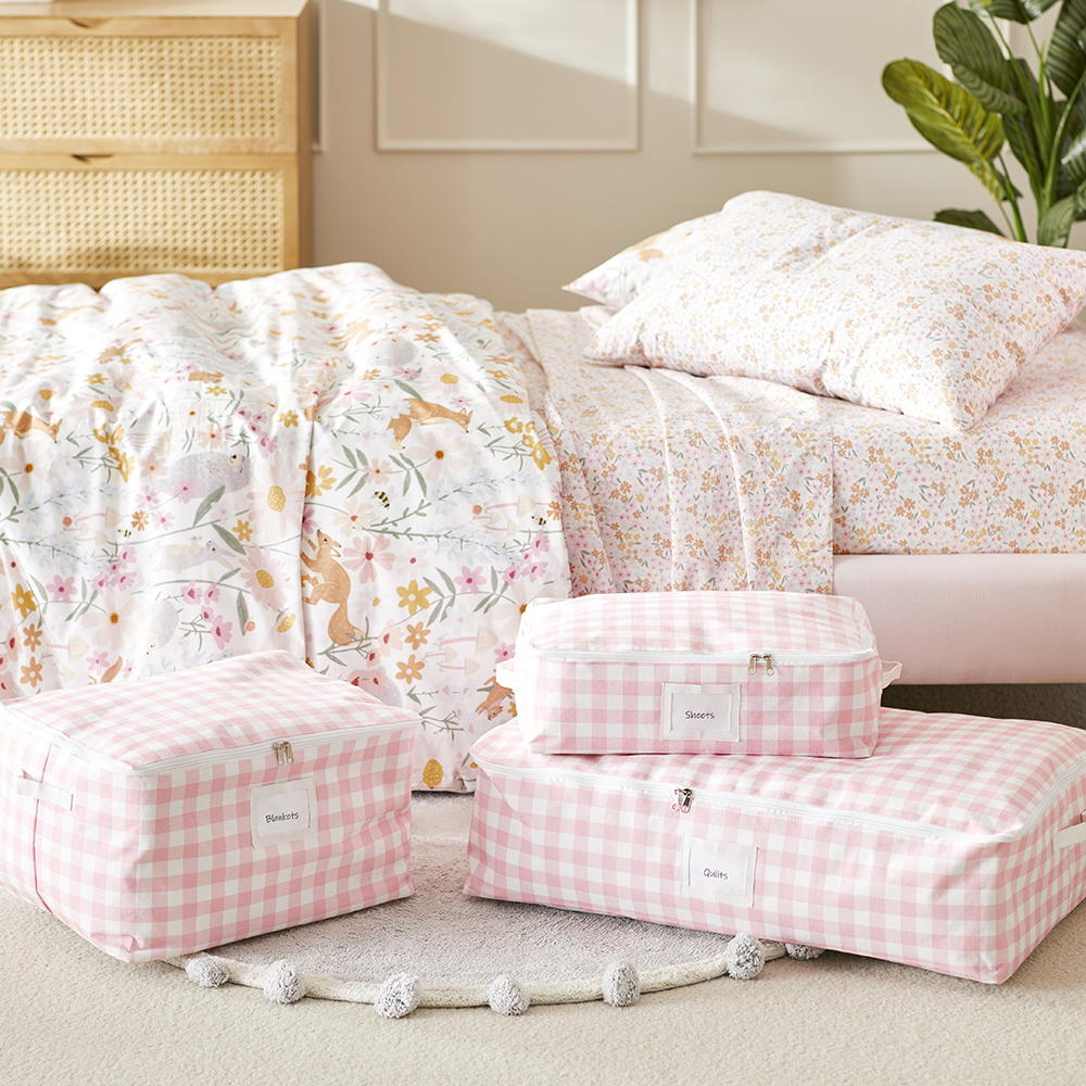 Adairs Kids Pink Gingham Storage Bag Adairs