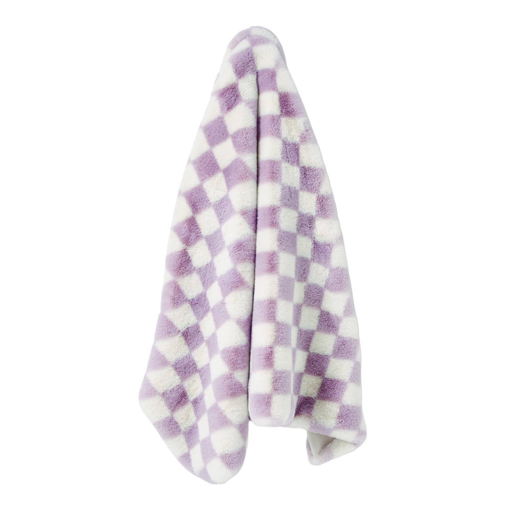 Adairs Kids Frankie Lilac Check Faux Fur Throw Adairs