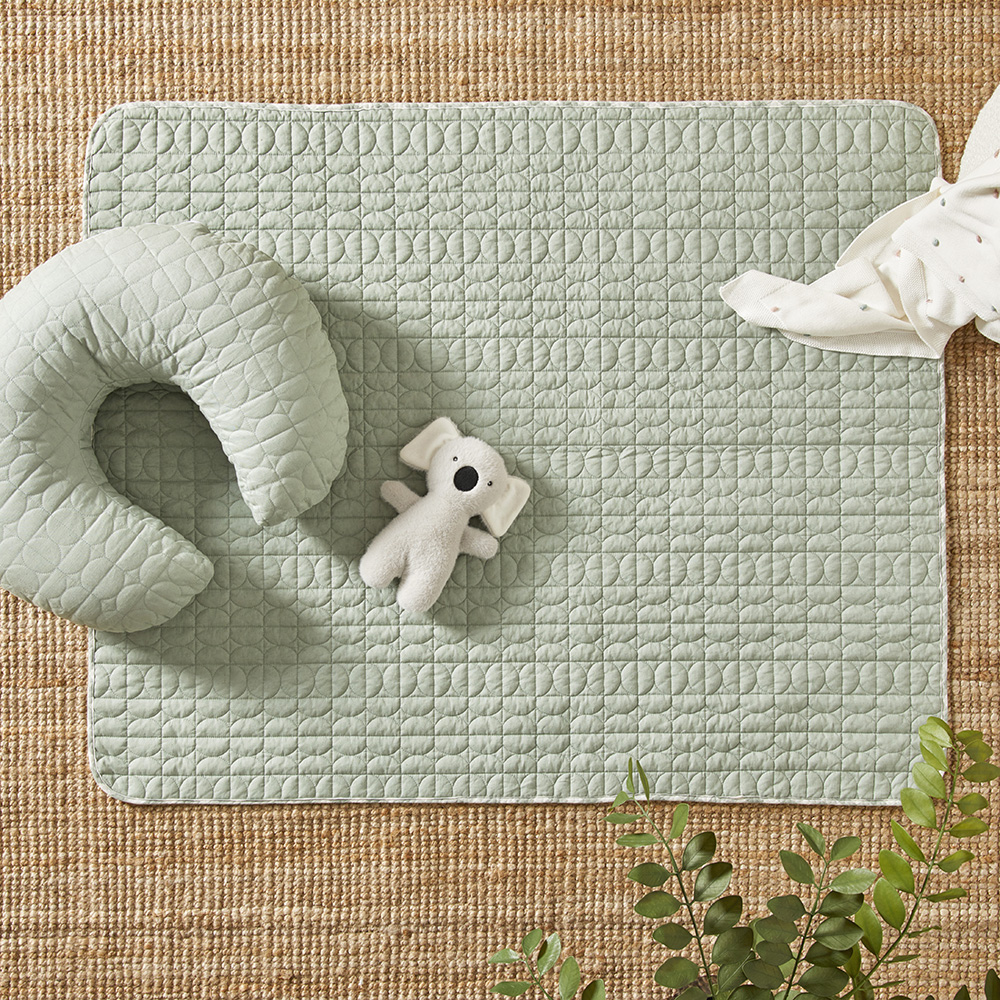 Adairs Baby Vintage Washed Linen Eucalyptus Check Quilted Play Mat Adairs