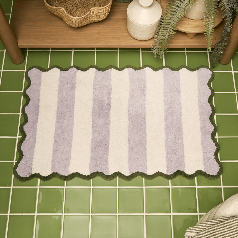 Scallop Stripe Lilac & Natural Bath Mat Adairs