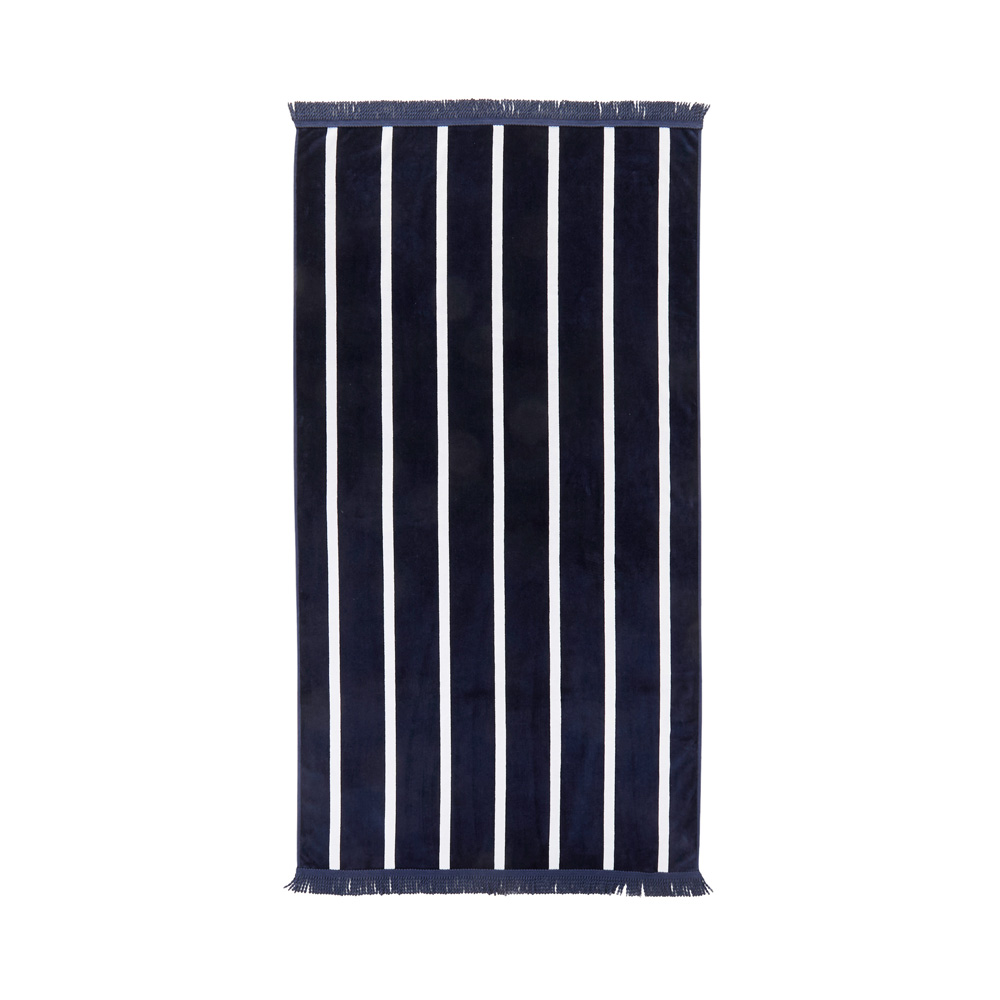 Luxe Indigo Stripe Velour Beach Towel Adairs