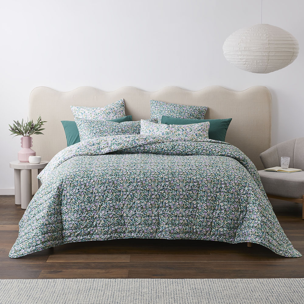 Holly Green Floral Quilted Coverlet Separates Adairs