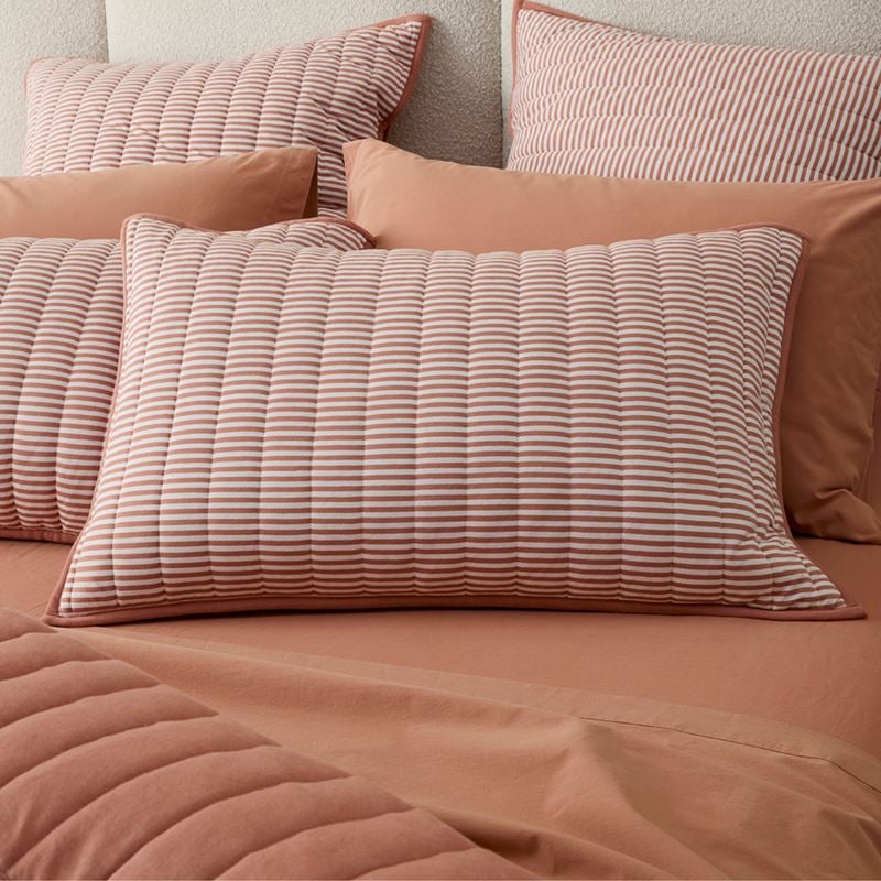 Ultra Soft Jersey Clay & Clay Stripe Quilted Pillowcases