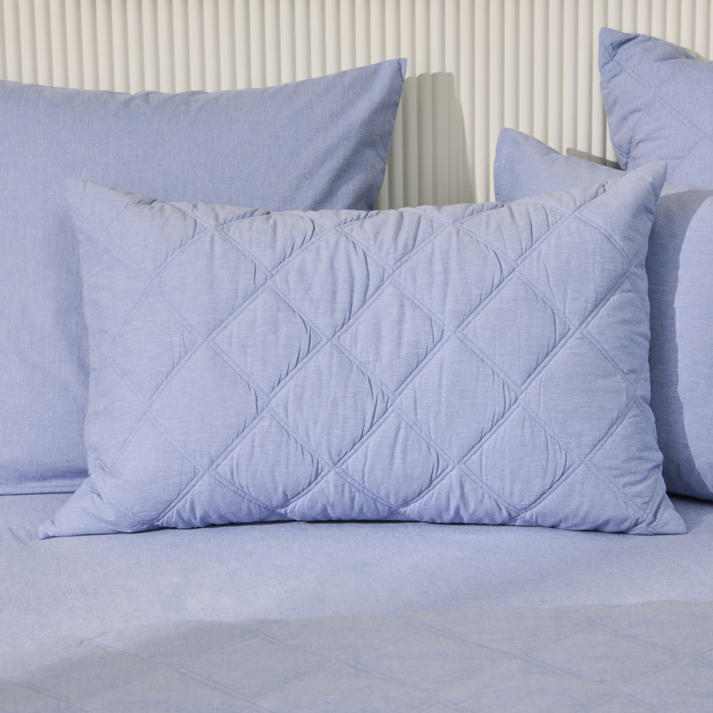 Stonewashed Cotton Chambray Blue Quilted Pillowcases Adairs