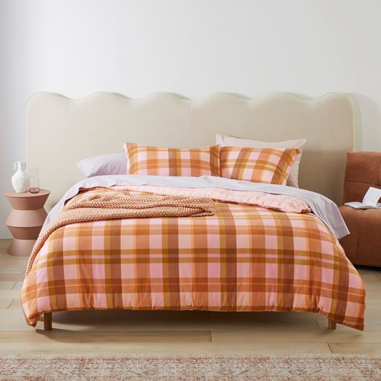 Flannelette Printed Melrose Check Spice Quilt Cover Set