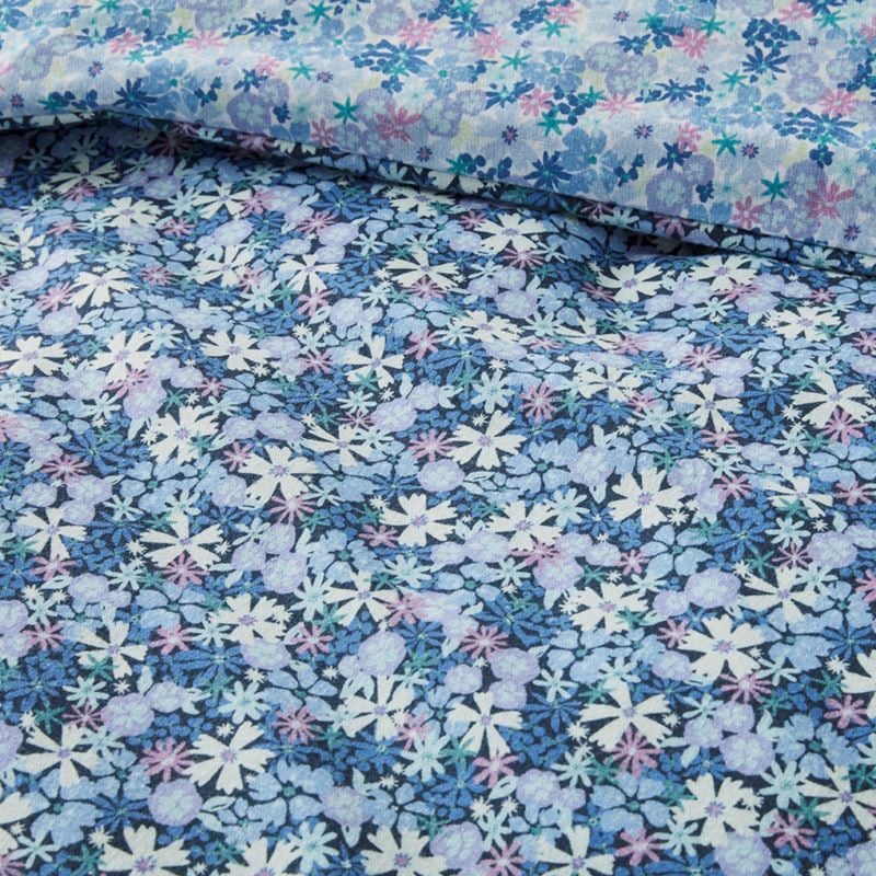 Flannelette Printed Winter Blossom Blue Quilt Cover Set