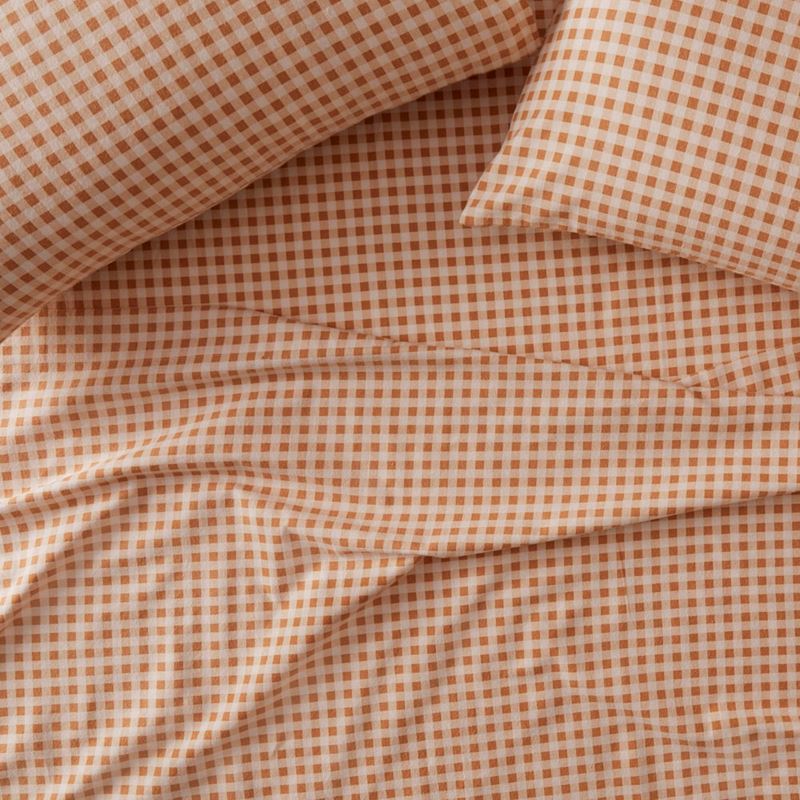 Flannelette Clay Gingham Printed Sheet Set
