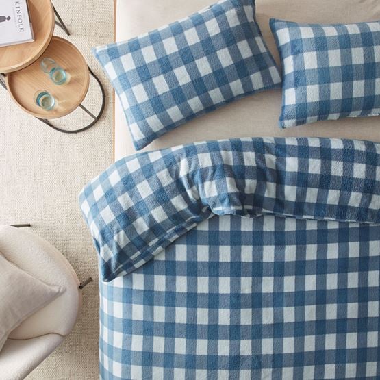 Sherpa Printed Blue Check Quilt Cover Set