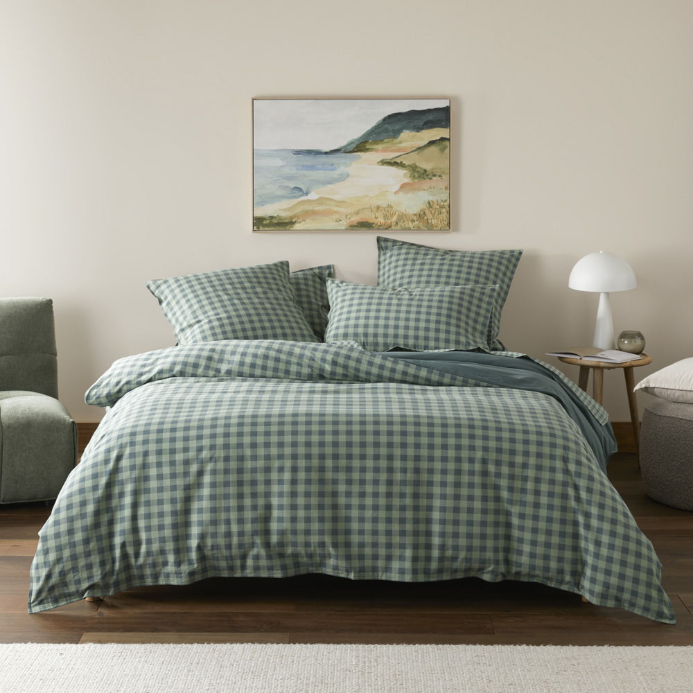 Stonewashed Cotton Gumleaf Gingham Quilt Cover Separates Adairs