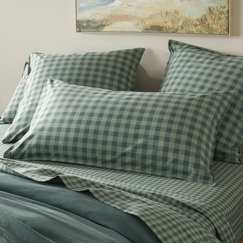 Stonewashed Cotton Gumleaf Gingham Quilt Cover Separates Adairs